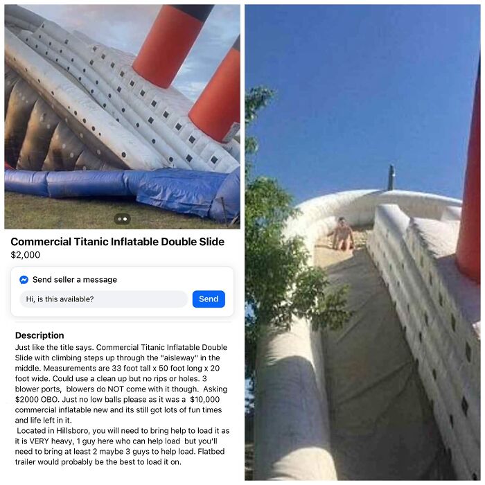 Commercial Titanic inflatable double slide with climbing steps on Facebook Marketplace