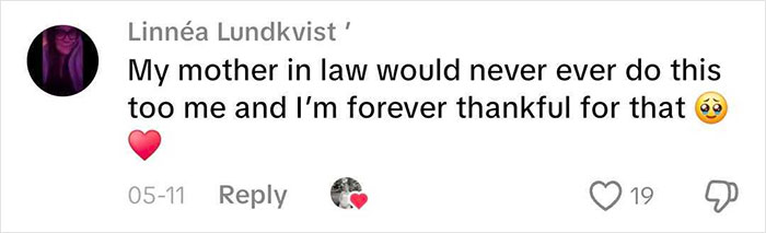 A comment from Linnea Lundkvist expressing gratitude that her mother-in-law would not pick a worst possible dress. A comment from Linnea Lundkvist expressing gratitude that her mother-in-law would not pick a worst possible dress.