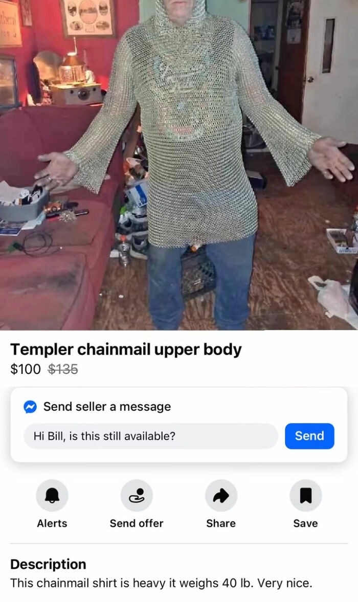 Templer chainmail shirt for upper body worn indoors