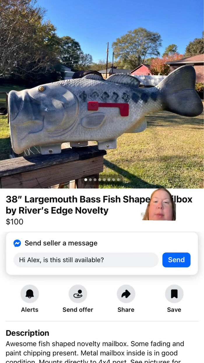 38 inch largemouth bass shaped novelty mailbox in a yard