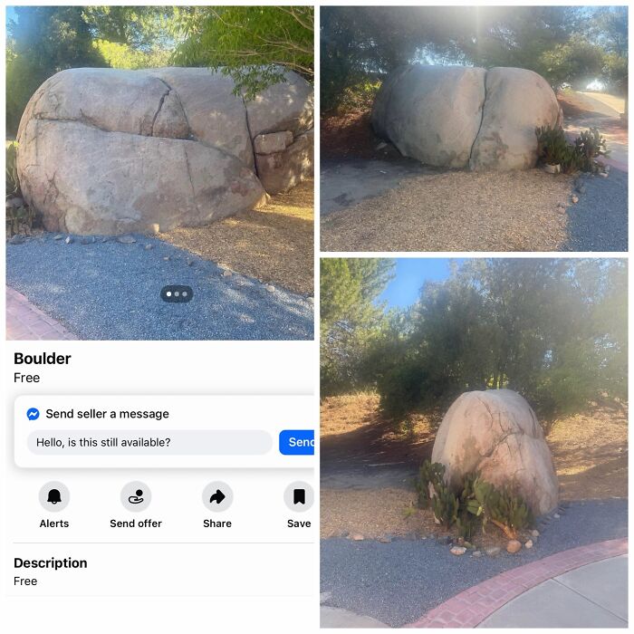 Large free boulder rock listed on Facebook Marketplace