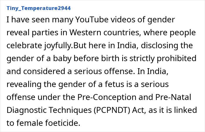 India prohibits gender reveal before birth under PCPNDT Act due to female foeticide