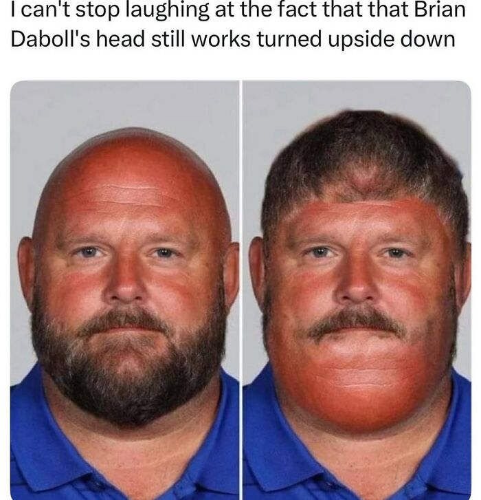 Side by side image of man with normal and upside down head