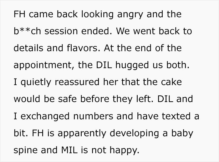 Update on wedding cake appointment ending with stressed future husband and supportive daughter-in-law and bakery Update on wedding cake appointment ending with stressed future husband and supportive daughter-in-law and bakery