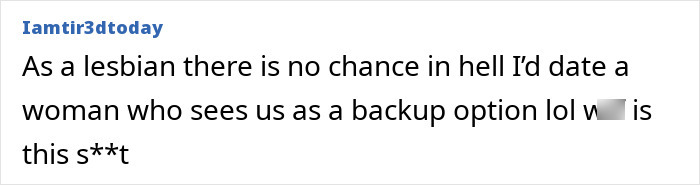 A screenshot of a comment by Iamtir3dtoday about dating and not being a backup option, related to catching out a cheating lover.