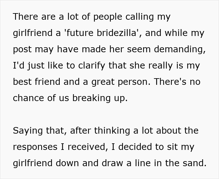 Text explaining girlfriend called future bridezilla but is best friend