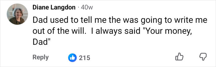 Comment on being told about exclusion from will Comment on being told about exclusion from will