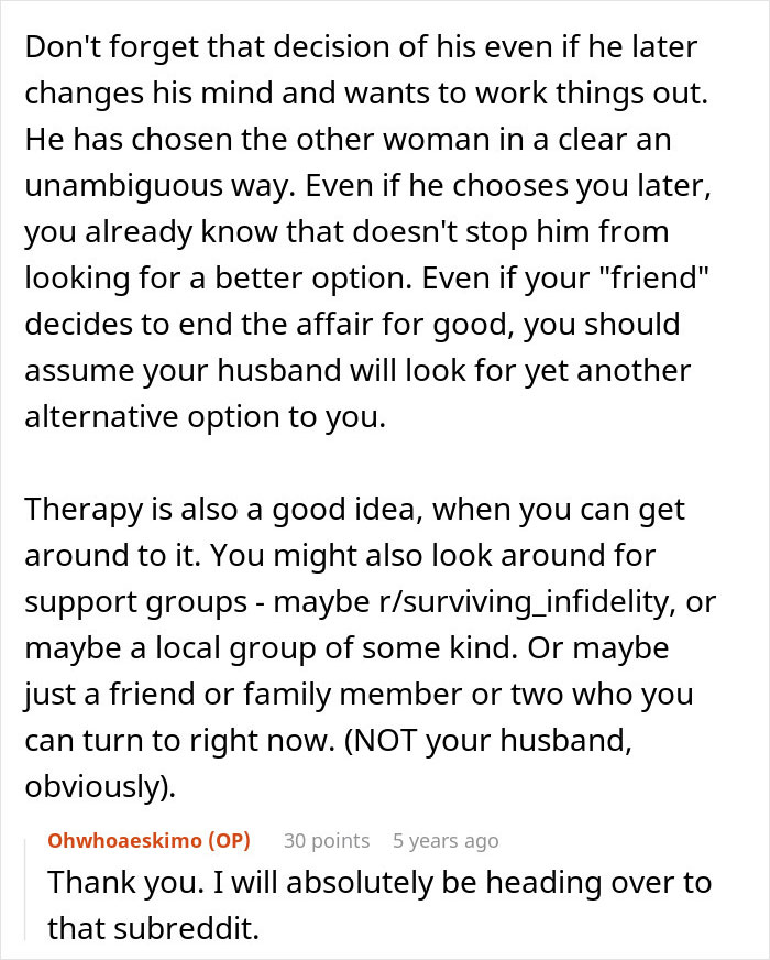 Advice on coping with husband choosing another woman after infidelity revealed
