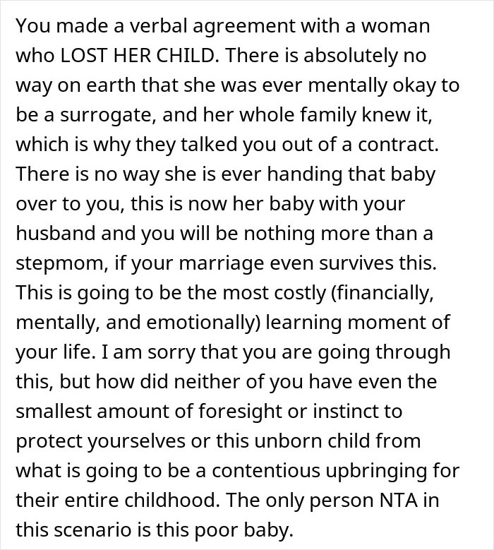 Comment warning about mental instability in surrogate situation Comment warning about mental instability in surrogate situation