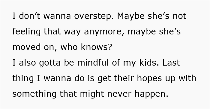 A screenshot of text on a white background, discussing a person's regrets about leaving their wife and kids.