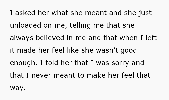 Text describing a wife expressing her hurt to a husband who leaves his wife. The man regrets his actions.