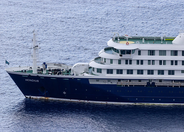 The cruise ship Hondius on open water, relevant to a Hantavirus outbreak on a ship.