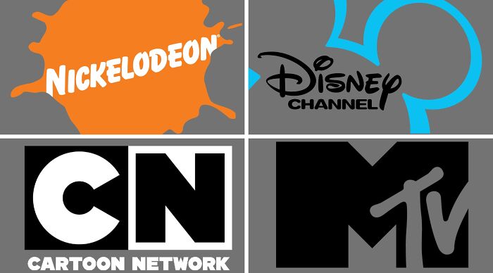 A collage of classic childhood TV channel logos: Nickelodeon, Disney Channel, Cartoon Network, and MTV. Cast your vote and see your childhood picks.