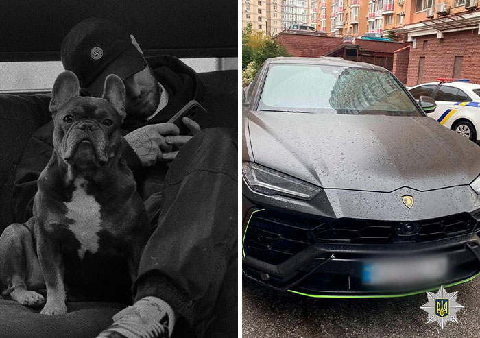 Crypto millionaire resting with pet dog in black and white photo
