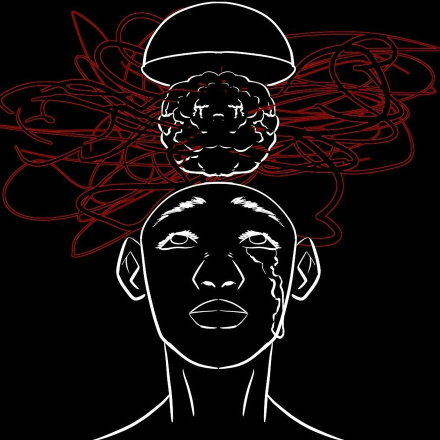 Illustration of happy crying with brain and tearful face outlines
