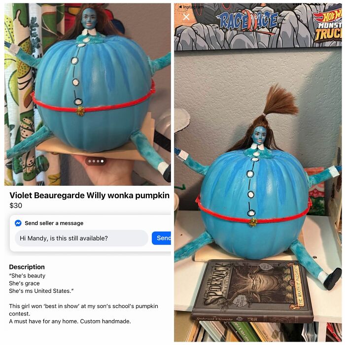 Handmade Violet Beauregarde W***y Wonka pumpkin for sale online