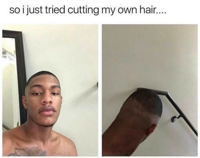 Man shows botched haircut after trying to cut own hair random funny meme