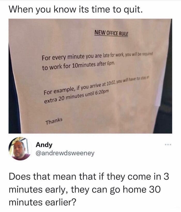 Funny memes about new office rule with confusing late work penalty