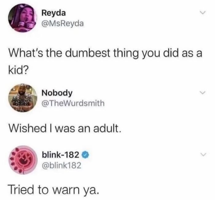 Random memes text conversation about childhood and adulthood struggles