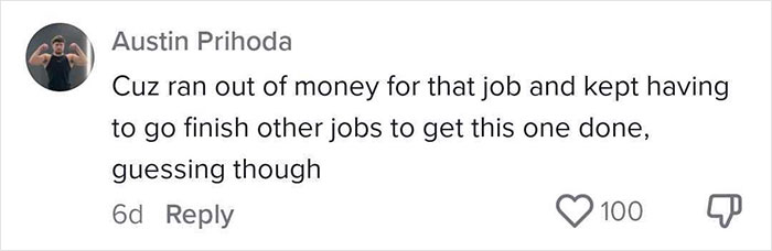 A social media comment from Austin Prihoda discussing an expensive contractor situation. The comment received 100 likes.