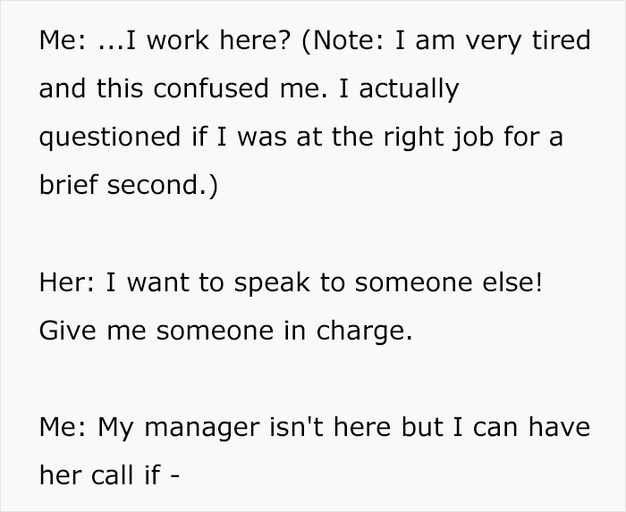 Text conversation showing tired bakery worker dealing with customer about wedding cake Text conversation showing tired bakery worker dealing with customer about wedding cake