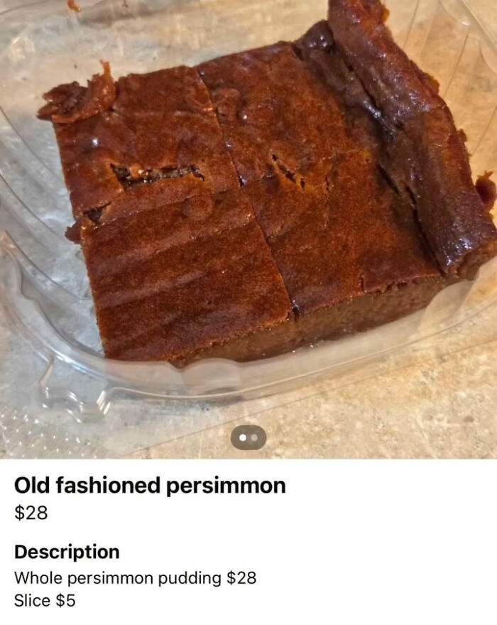 Close up of old fashioned persimmon pudding in plastic container