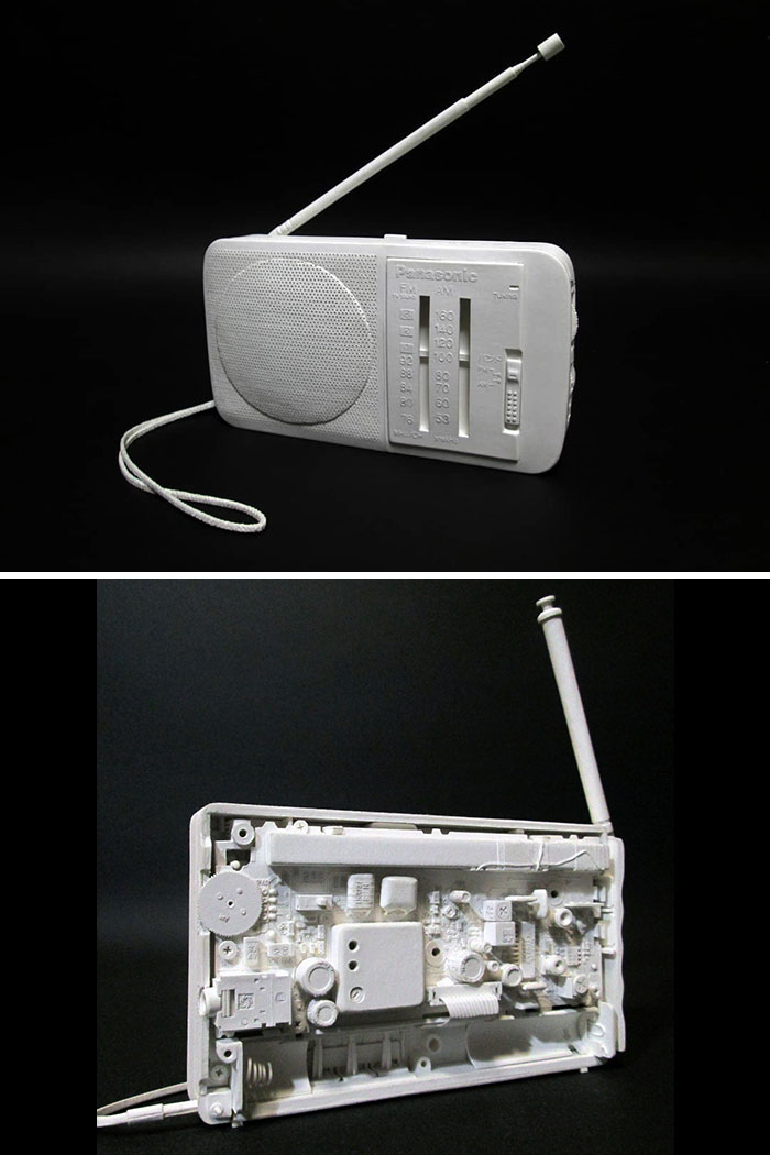 Paper radio model with antenna extended and fine detailed exterior