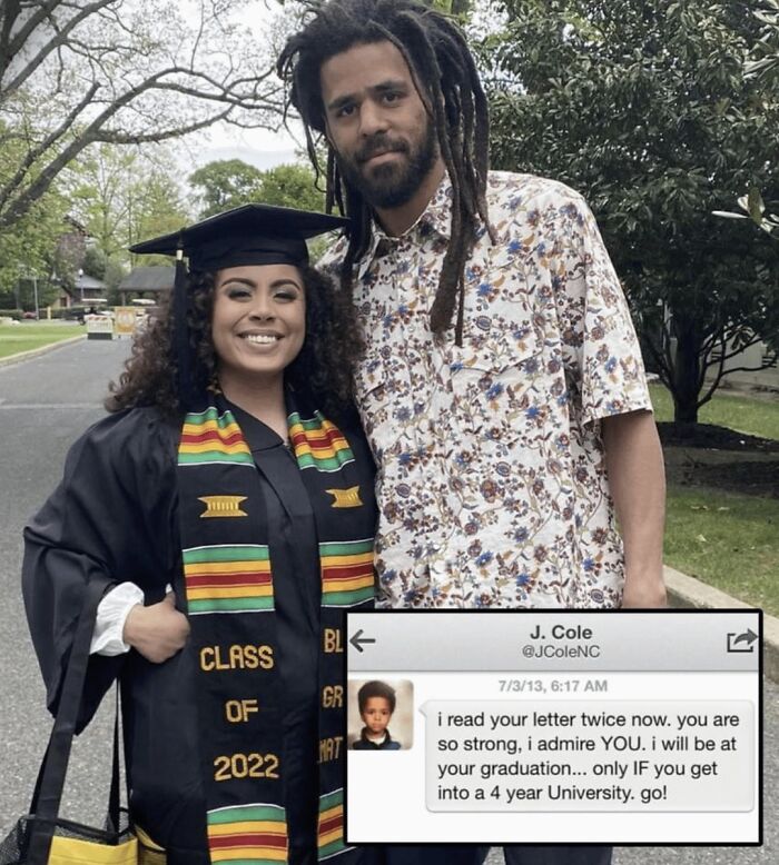 Graduation photo with man and woman along with encouraging supportive message