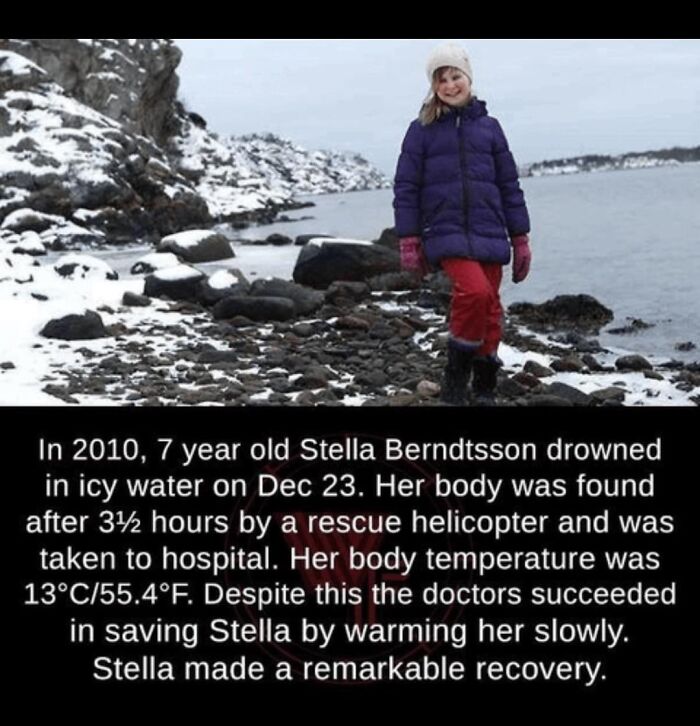 Young girl in winter clothes near icy water with story of surviving drowning telling a wholesome recovery