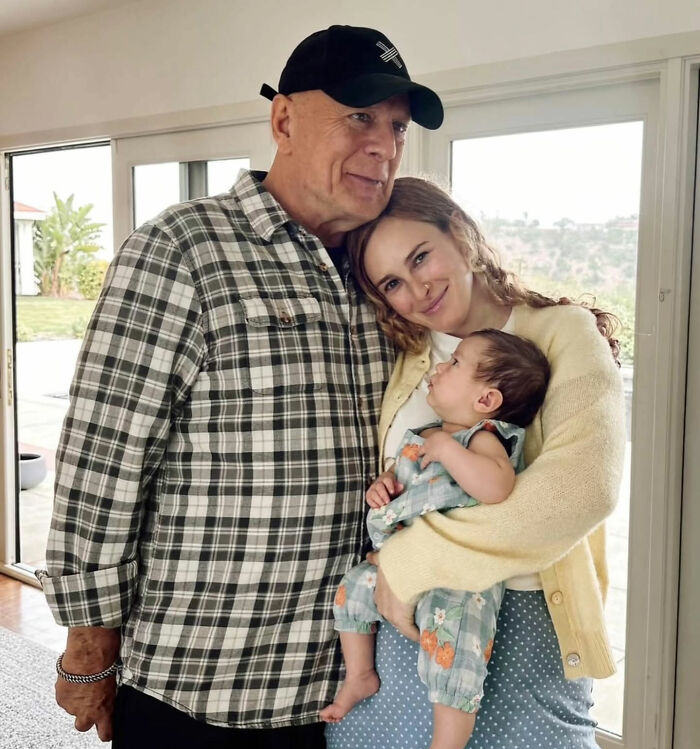 Bruce Willis, Rumer Willis, and her baby smiling, showing a silver lining to his devastating dementia battle. Bruce Willis, Rumer Willis, and her baby smiling, showing a silver lining to his devastating dementia battle.