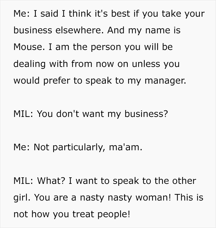 Bakery worker firmly tells difficult wedding cake customer to take business elsewhere Bakery worker firmly tells difficult wedding cake customer to take business elsewhere