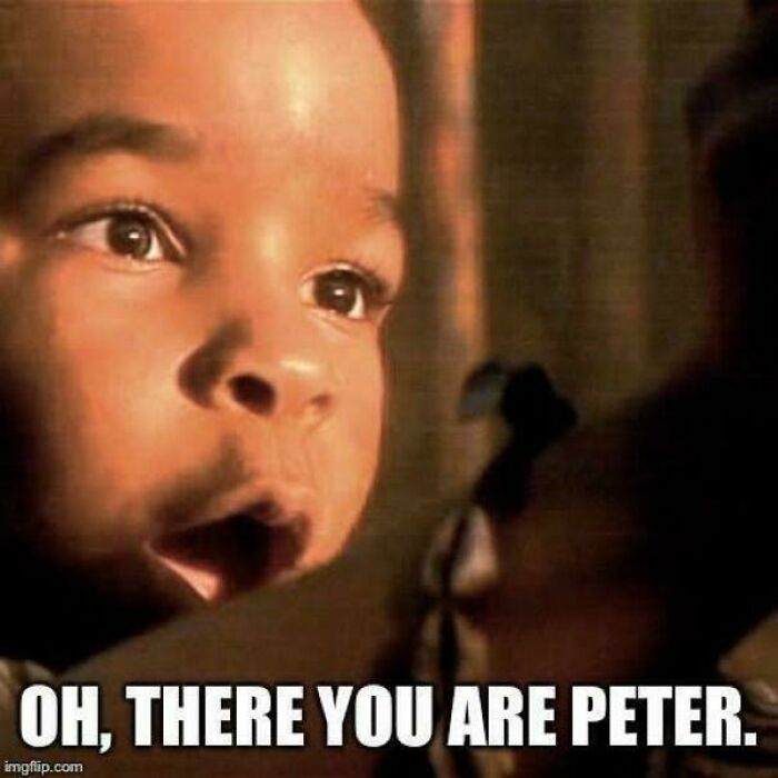 A surprised baby from the movie Hook saying Oh, there you are Peter, a classic throwback meme that only 90s kids will understand.