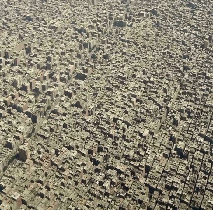 Urban hell densely packed cityscape with countless concrete buildings