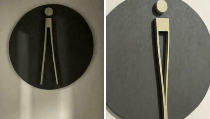 Minimalist bathroom sign with unusual thin figure design
