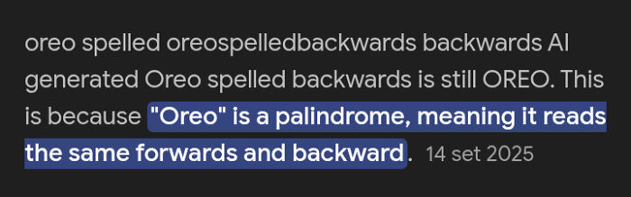 A screenshot of text about the word Oreo being a palindrome, illustrating a potential stroke-related typo.