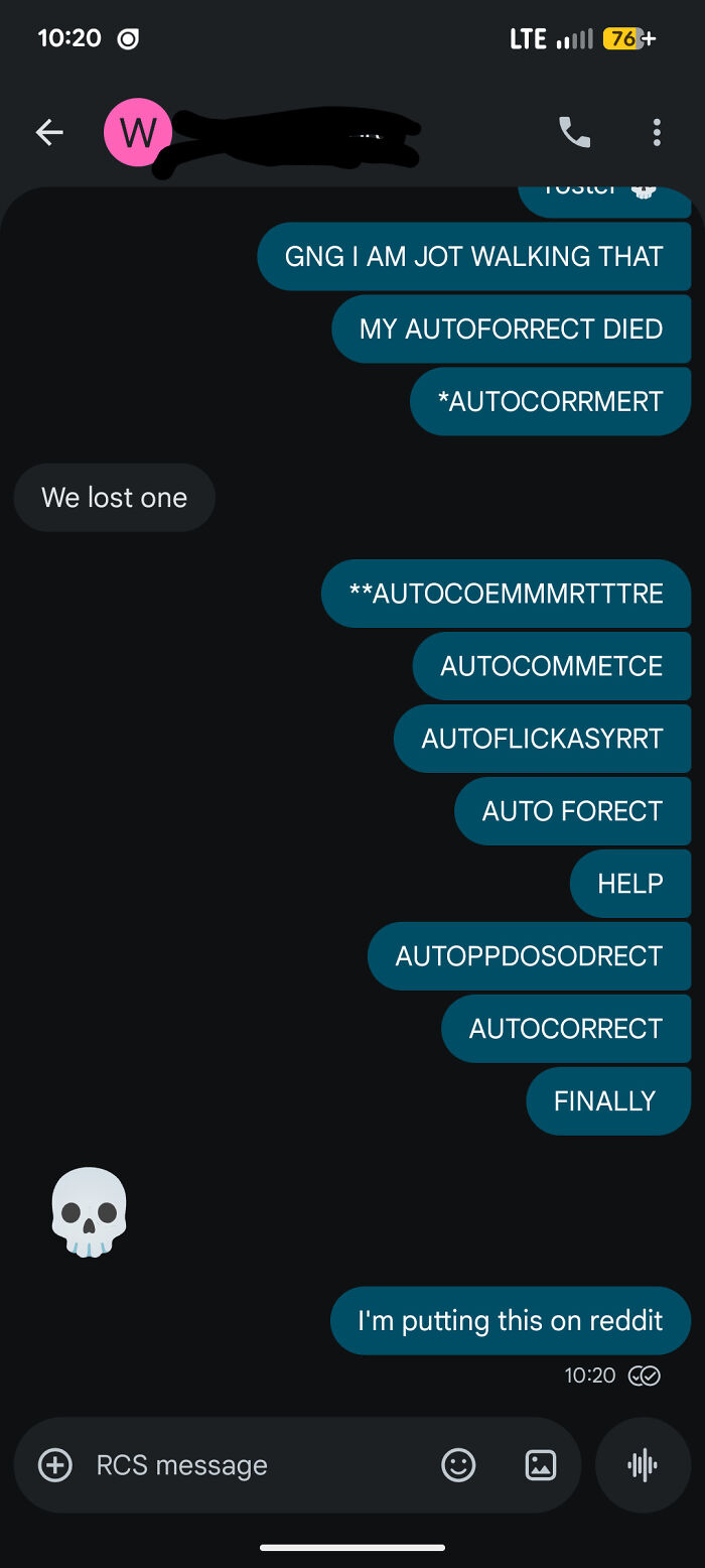 A text message conversation showing numerous typos and autocorrect fails, leading to a hilarious spiraling discussion about a "stroke" of errors.
