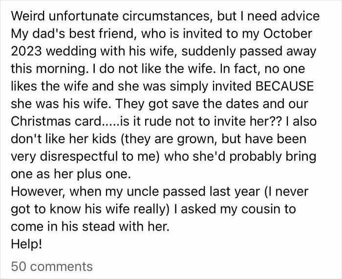 A Reddit post from a confused bride asking for wedding advice. This bride's dilemma highlights how brides can be out of touch with reality.