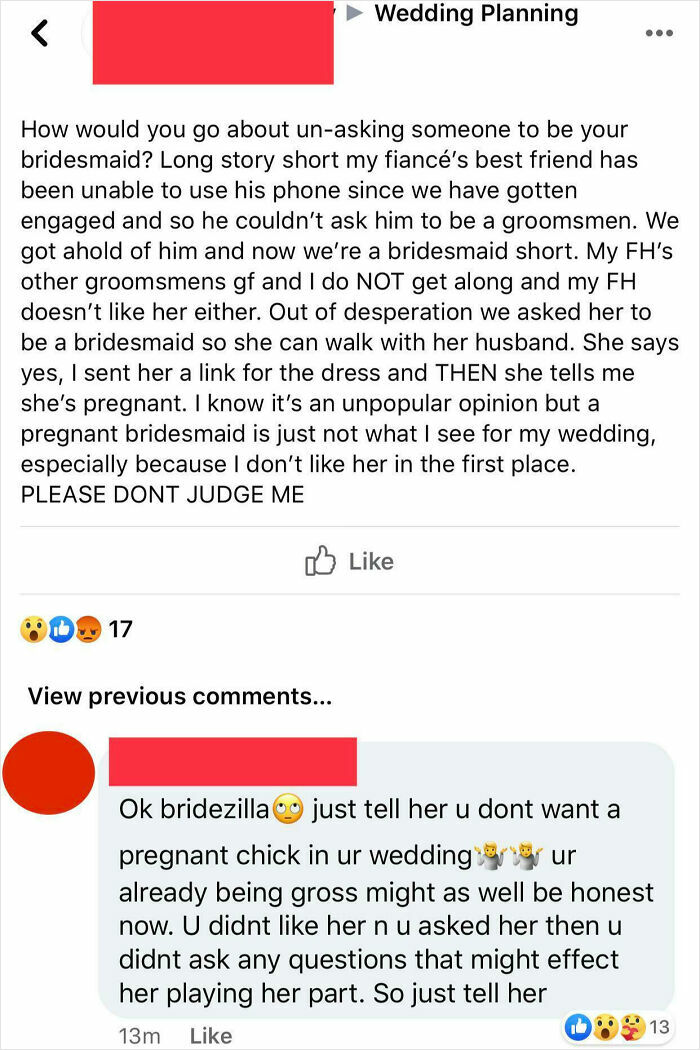 A social media post about wedding planning, showing a bridezilla facing backlash for being out of touch with reality.