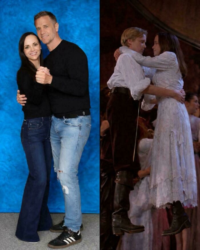 A 90s kid meme comparing a modern couple to a dramatic scene from a movie, highlighting a throwback.