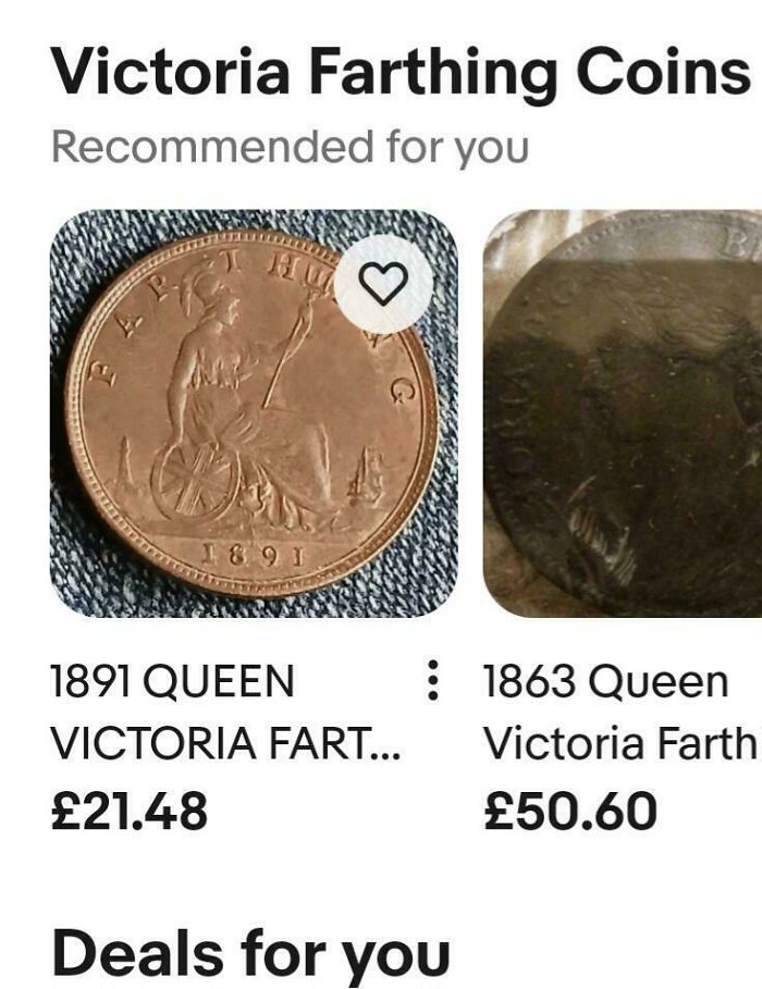 An image displaying a 1891 Victoria Farthing coin next to a partially visible 1863 coin, highlighting premature truncation in text descriptions.