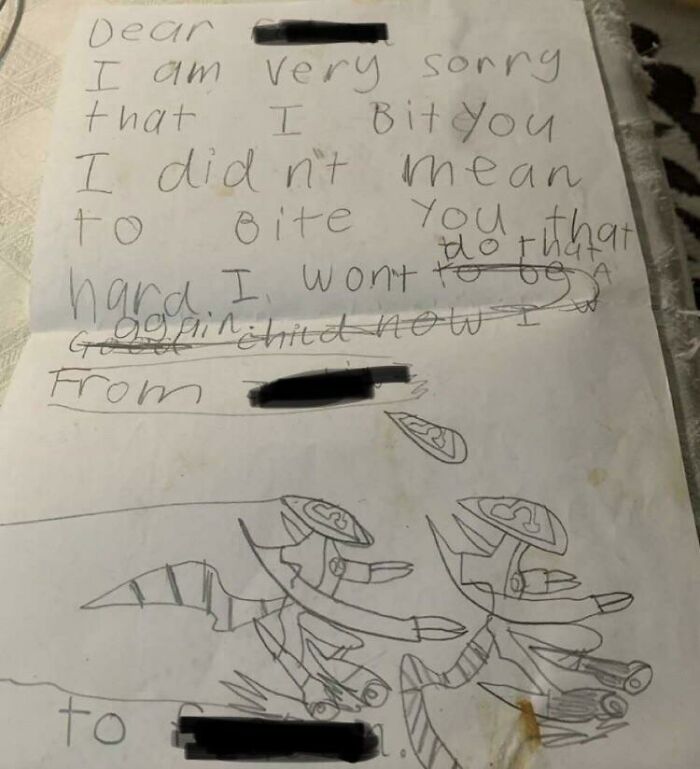 An Apology Note I Wrote To My Friend When I Bit Him In First Grade While Playing Ben 10