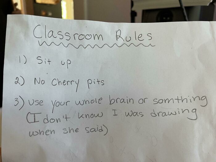 12 Yo Notes From First Day Of Class