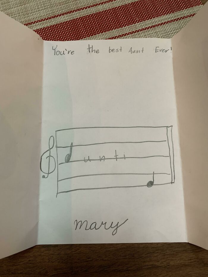 My Niece Knows I Like Music And Tried Spelling “Auntie” On My Christmas Card