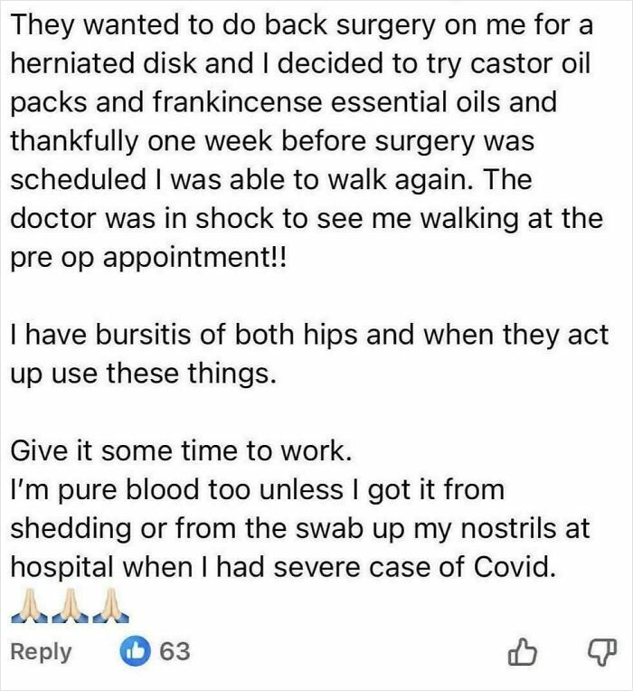 A social media post with a long text about remedies, discussing "insane parents" experiences.