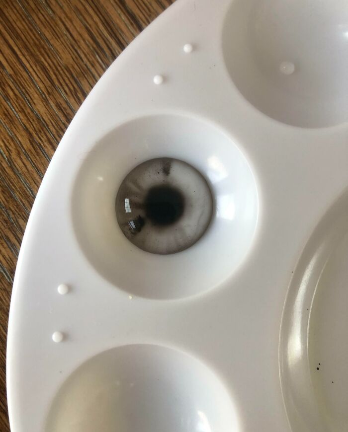 Paint palette stain that looks like an eye showing pareidolia effect