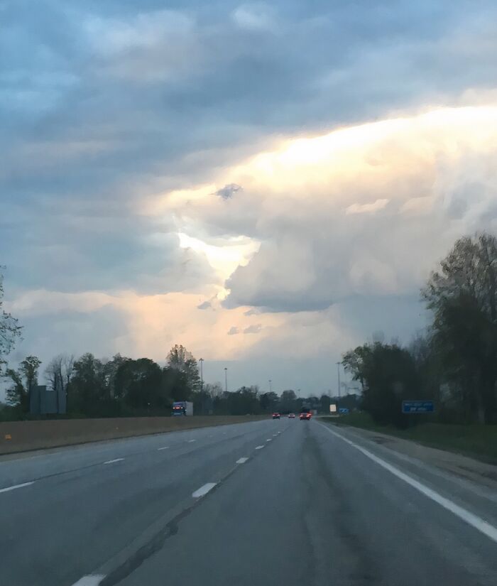 Pareidolia cloud formation looking like an animal face over highway