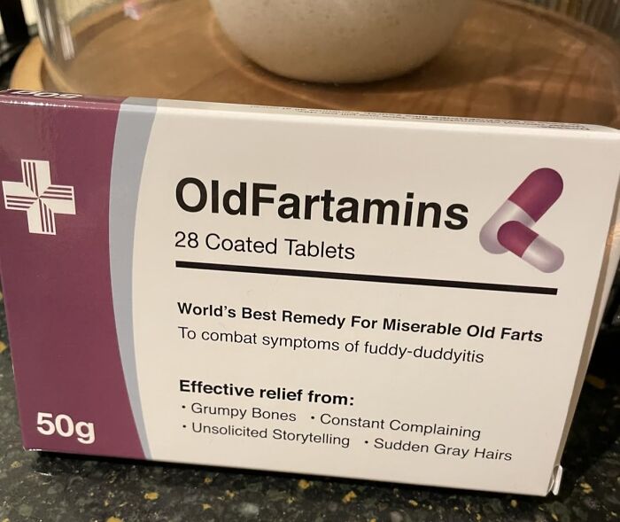 Humorous OldFartamins box, a funny Mother's Day gift for a mom who loves humor and funny gifts.