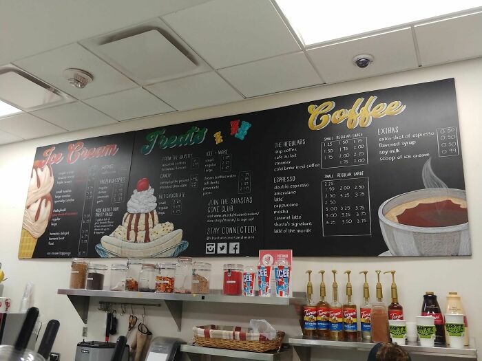 Coffee and ice cream shop menu inside a school or university cafe