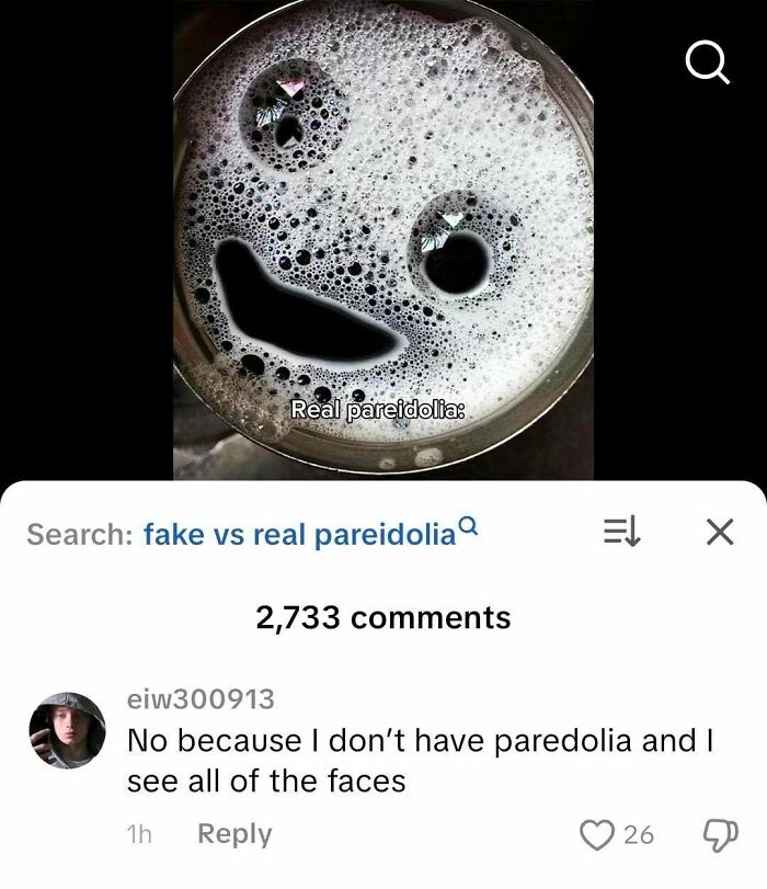 Foam bubbles in a cup form a smiling face showing real pareidolia example