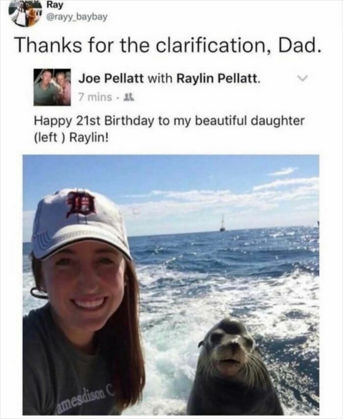 Birthday meme with girl and seal selfie for ridiculous memes